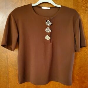 ZARA Beautiful Brown blouse w/ silver metal accents! Size S